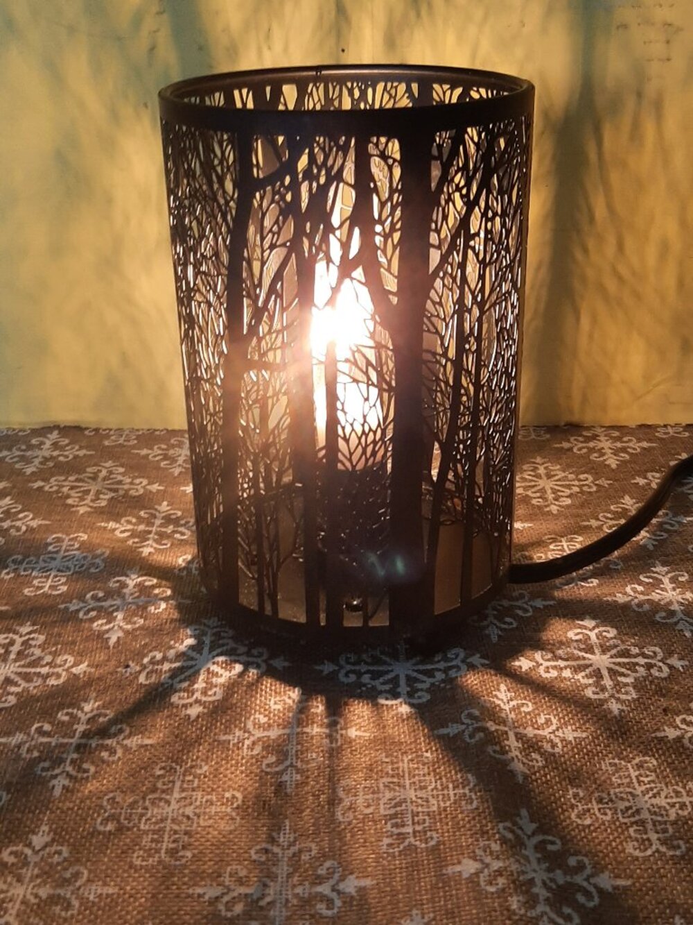 Burnished Copper Color Forest Scene Cutout Metal Lumiere with dimmer switch